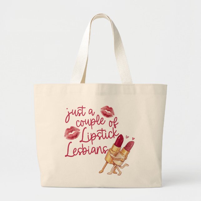 Funny Lesbian Large Tote Bag Lipstick Couple Gift (Front)