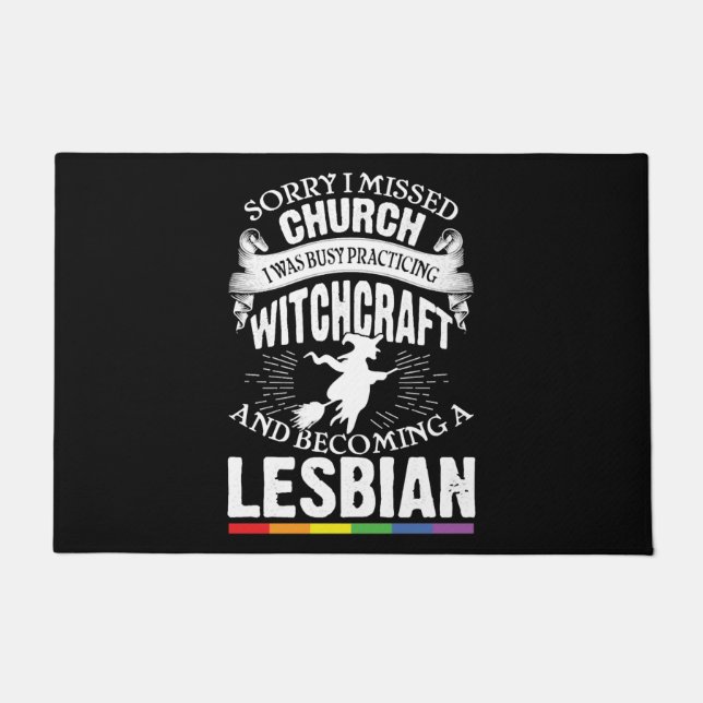 Funny Lesbian Witch Pride Feminist LGBT Doormat (Front)