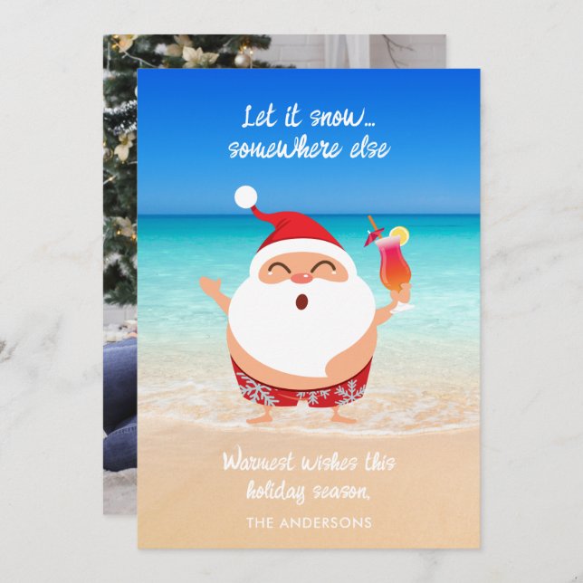 Funny "Let It Snow" Florida Beach Santa Christmas  Holiday Card (Front/Back)