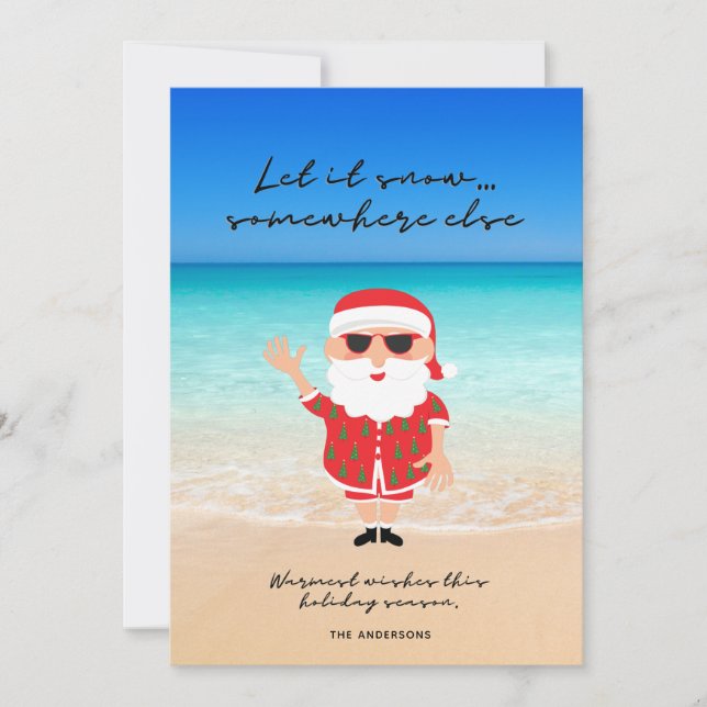 Funny Let it Snow Florida Santa Beach Christmas Holiday Card (Front)