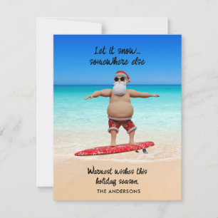 Funny Let It Snow Florida Santa Surfing Holiday Card