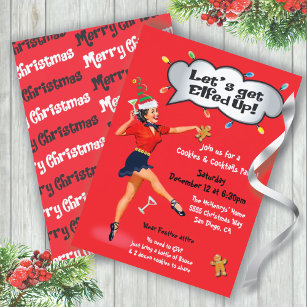 Funny Let's Get Elfed Up Christmas Cocktail Party Invitation