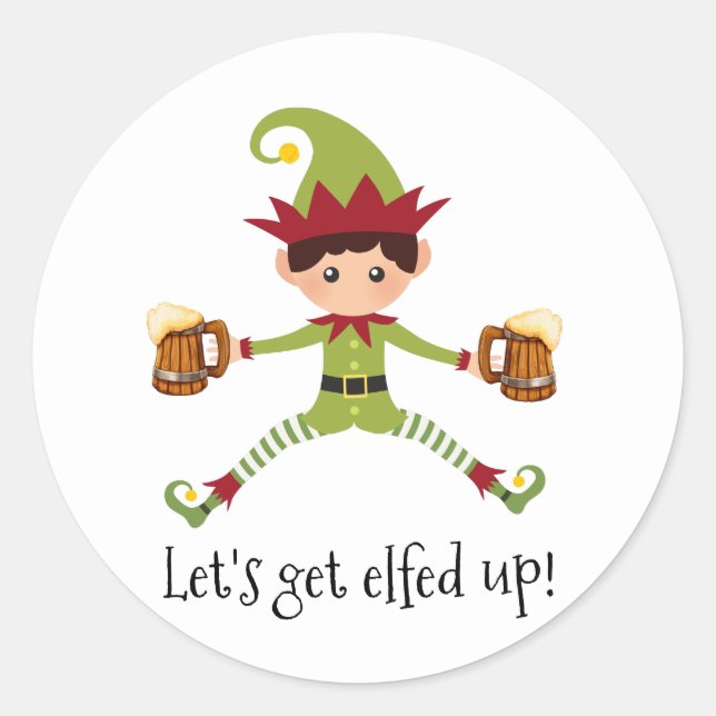 Funny Let's Get Elfed up Elf Christmas Classic Round Sticker (Front)