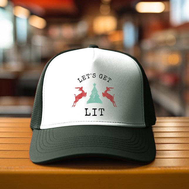 Funny LET'S GET LIT Christmas Alcohol Drinking Trucker Hat (Creator Uploaded)