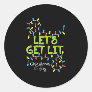 Funny Let's Get Lit Christmas Lights Classic Round Sticker