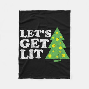 Funny Lets Get Lit Christmas Tree Retro Ugly Party Fleece Blanket