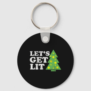 Funny Lets Get Lit Christmas Tree Retro Ugly Party Key Ring