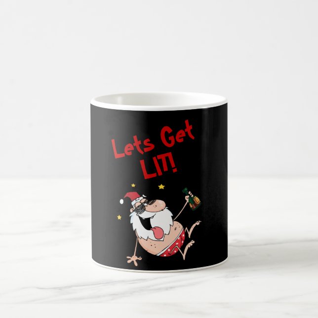 Funny  Lets Get LIT Drunk Santa Personalized Xmas Coffee Mug (Center)