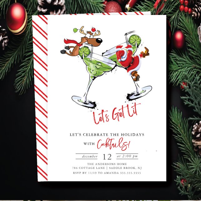 Funny Let's Get Lit Holiday Cocktail Party Invitation (Creator Uploaded)