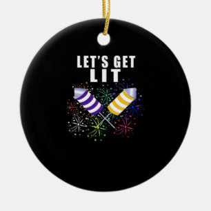 Funny Let's Get Lit - Independence Pun Classic Ceramic Ornament