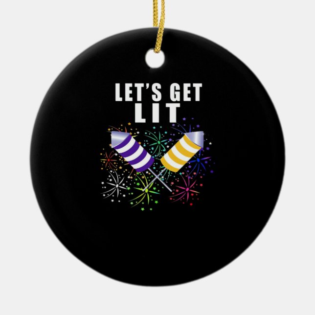 Funny Let's Get Lit - Independence Pun Classic Ceramic Ornament (Front)