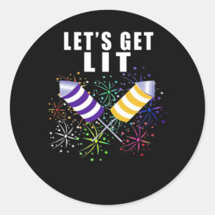 Funny Let's Get Lit - Independence Pun Classic Round Sticker