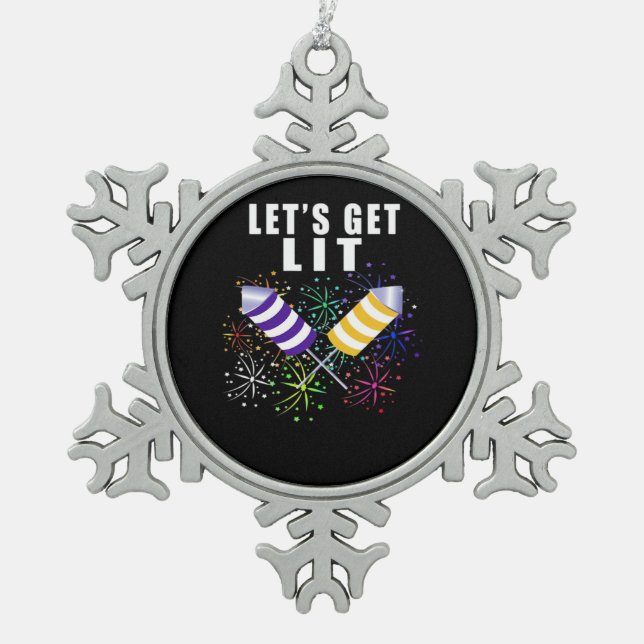 Funny Let's Get Lit - Independence Pun Classic Snowflake Pewter Christmas Ornament (Front)