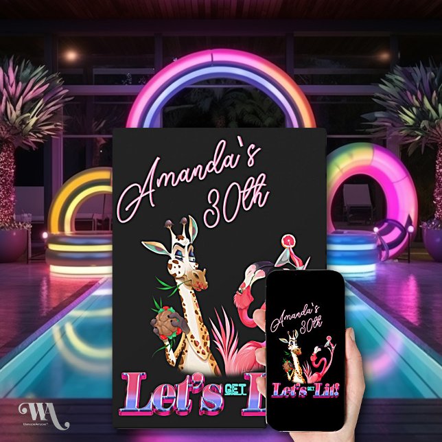 Funny Let's Get Lit Neon Cocktail Birthday  Invitation (Creator Uploaded)