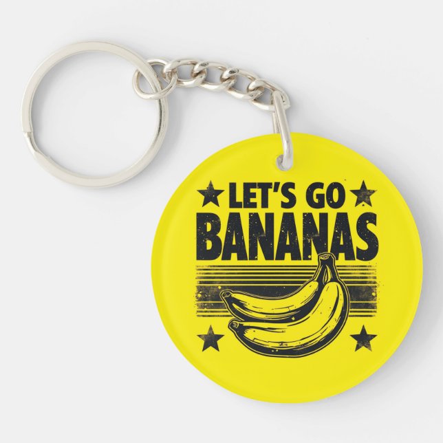 Funny Let's Go Bananas Distressed Grunge Meme Key Ring (Front)