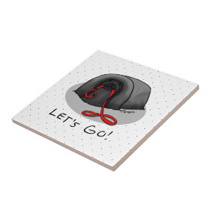Funny Let's Go! for a Walk Pekingese Dog (black) Ceramic Tile
