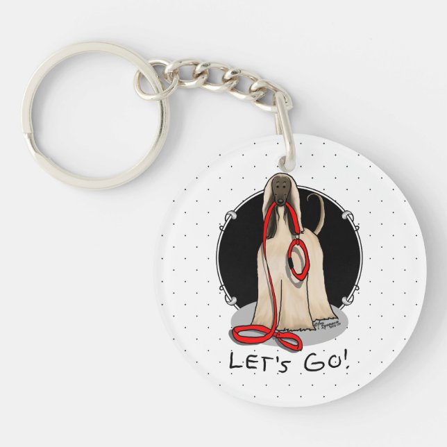 Funny Let's Go! Walk Afghan Hound (Cream) Key Ring (Front)