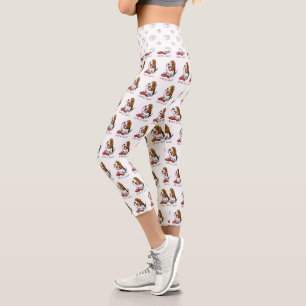 Funny Let's Go! Walk Basset Hound (tri-color 1) Capri Leggings