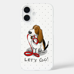 Funny Let's Go! Walk Basset Hound (tri-color 1) iPhone 16 Case