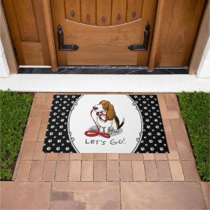 Funny Let's Go! Walk Basset Hound (tri-color 1) Doormat