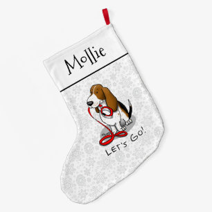 Funny Let's Go! Walk Basset Hound (tri-color 1) Large Christmas Stocking
