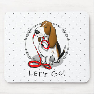 Funny Let's Go! Walk Basset Hound (tri-color 1) Mouse Pad