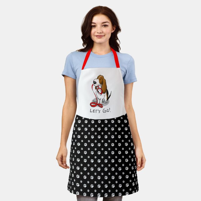 Funny Let's Go! Walk Basset Hound (tri-colour 1) Apron (Worn)