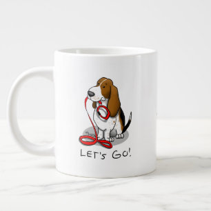 Funny Let's Go! Walk Basset Hound (tri-colour 1) Large Coffee Mug
