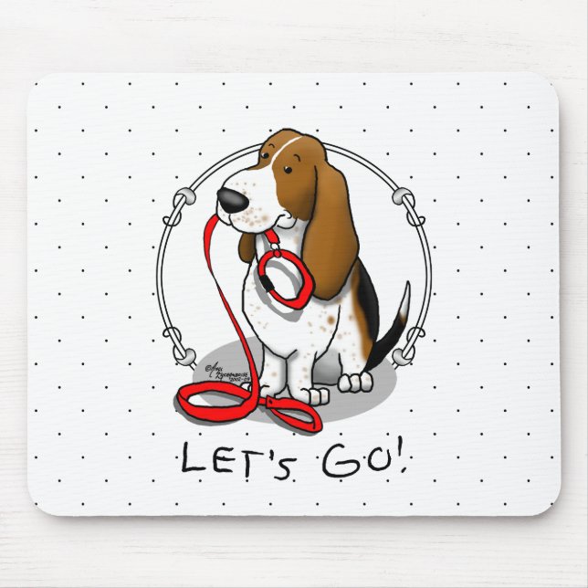 Funny Let's Go! Walk Basset Hound (tri-colour 1) Mouse Pad (Front)