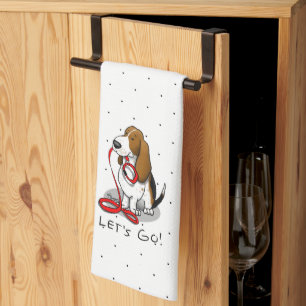 Funny Let's Go! Walk Basset Hound (tri-colour 1) Tea Towel