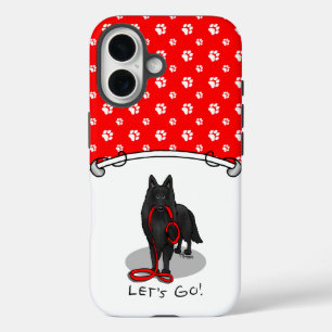Funny Let's Go! Walk Belgian Sheepdog (black 1) iPhone 16 Case