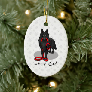 Funny Let's Go! Walk Belgian Sheepdog (black 1) Ceramic Ornament