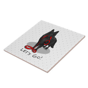 Funny Let's Go! Walk Belgian Sheepdog (black 1) Ceramic Tile