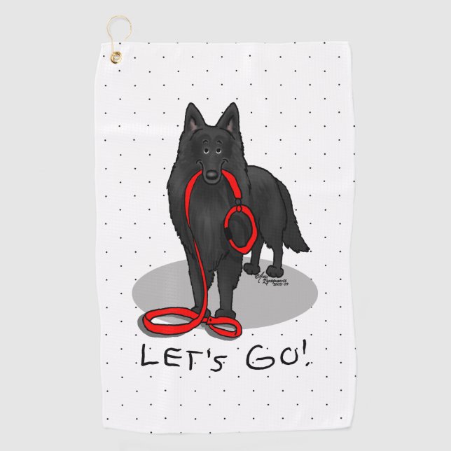 Funny Let's Go! Walk Belgian Sheepdog (black 1) Golf Towel (Front)