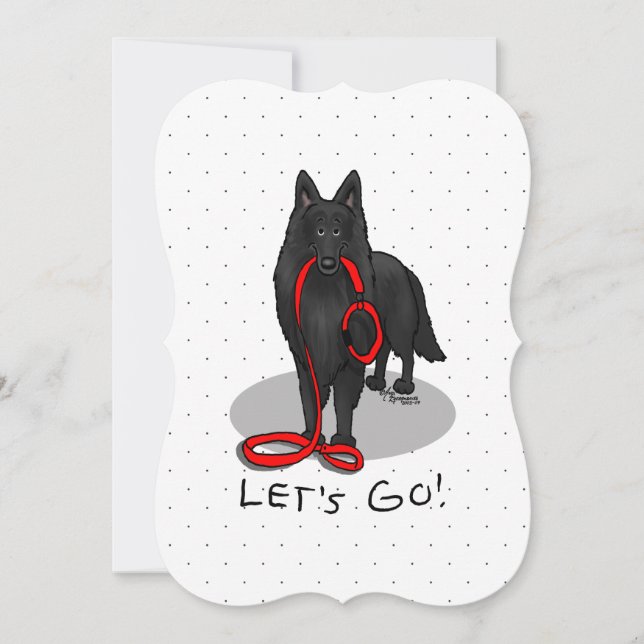 Funny Let's Go! Walk Belgian Sheepdog (black 1) Holiday Card (Front)