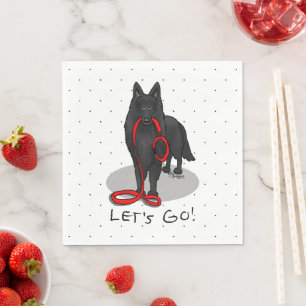 Funny Let's Go! Walk Belgian Sheepdog (black 1) Napkin