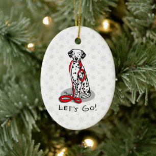 Funny Let's Go! Walk Dalmatian Dog (black 1) Ceramic Ornament