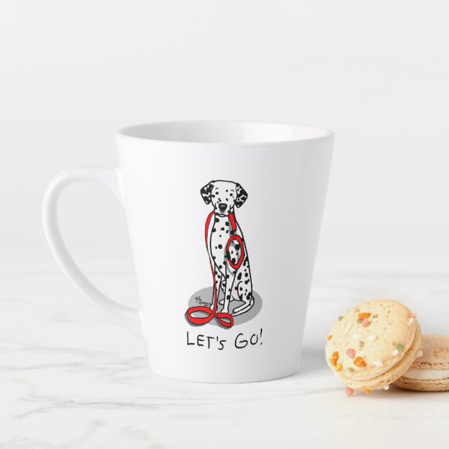 Funny Let's Go! Walk Dalmatian Dog (black 1) Latte Mug (In Situ)