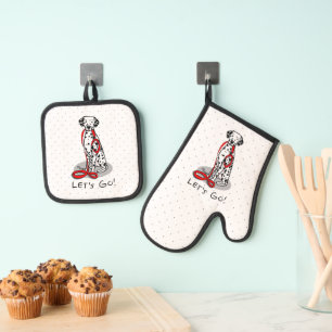 Funny Let's Go! Walk Dalmatian Dog (black 1) Oven Mitt & Pot Holder Set