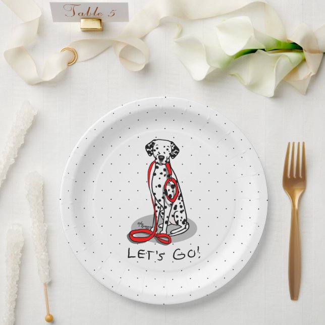 Funny Let's Go! Walk Dalmatian Dog (black 1) Paper Plate (Wedding)