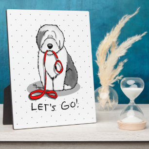 Funny Let's Go! Walk Old English Sheepdog (Gray 1) Plaque