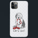 Funny Let's Go! Walk Old English Sheepdog (Grey 1) iPhone 11 Pro Max Case<br><div class="desc">Let's Go! (for a walk) Old English Sheepdog - Cute, excited OES with a red leash and collar in his mouth, ready to go do something... go for a ride, go play, go for a walk, on a vacation, anywhere! Copyright © Angi Laframboise. Funny Old English Sheepdog dog breed and...</div>