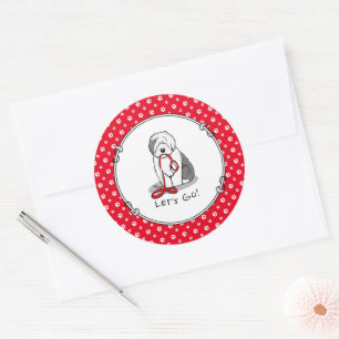 Funny Let's Go! Walk Old English Sheepdog (Grey 1) Classic Round Sticker