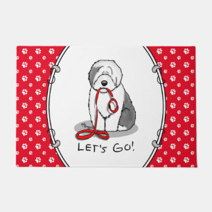 Funny Let's Go! Walk Old English Sheepdog (Grey 1) Doormat