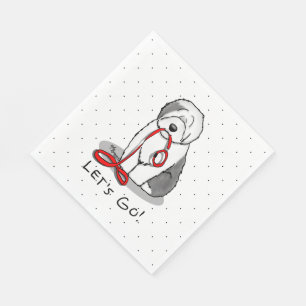 Funny Let's Go! Walk Old English Sheepdog (Grey 1) Napkin