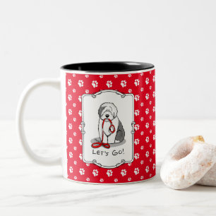 Funny Let's Go! Walk Old English Sheepdog (Grey 1) Two-Tone Coffee Mug