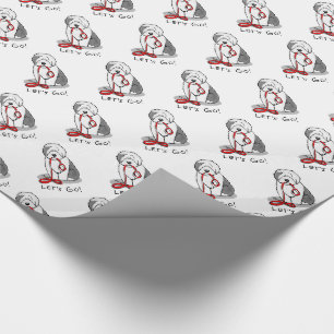 Funny Let's Go! Walk Old English Sheepdog (Grey 1) Wrapping Paper