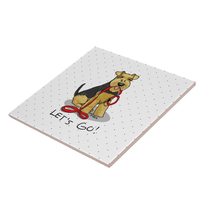 Funny Let's Go! Welsh Terrier Dog with Leash Ceramic Tile (Side)