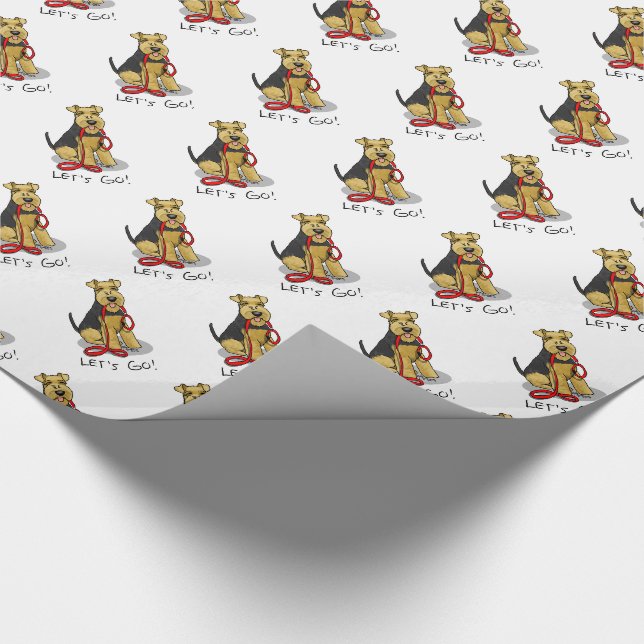 Funny Let's Go! Welsh Terrier Dog with Leash Wrapping Paper (Corner)