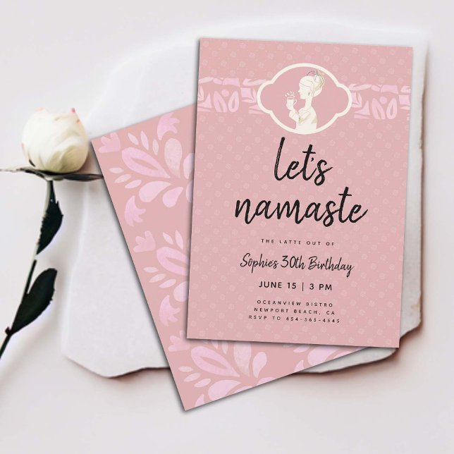Funny Lets Namaste Latte Women 30th Birthday Party Invitation (funny 30th birthday invitation for women coffee latte party namaste yoga joke clean elegant classy)
